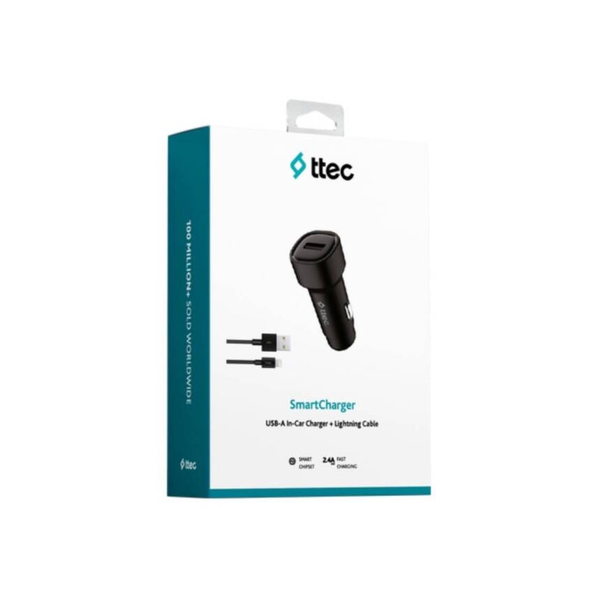 Ttec SmartCharger Araç Şarj Aleti, Lightning Kablo, 2.4A, 12 W, Siyah - 5