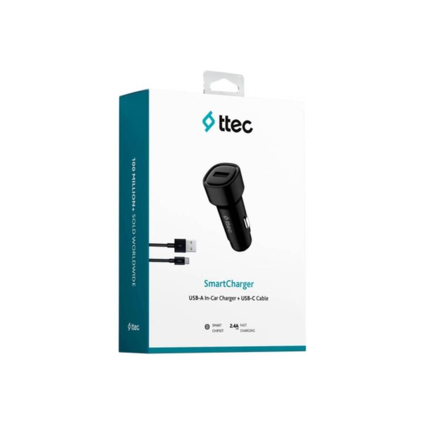 Ttec SmartCharger Araç Şarj Aleti, USB-C Kablo, 2.4A, 12W, Siyah - 5