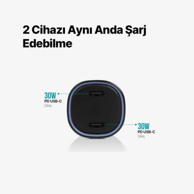 Ttec SmartCharger, Duo Araç Hızlı Şarj Aleti, 60 W, USB-C+USB-C, Siyah - 7