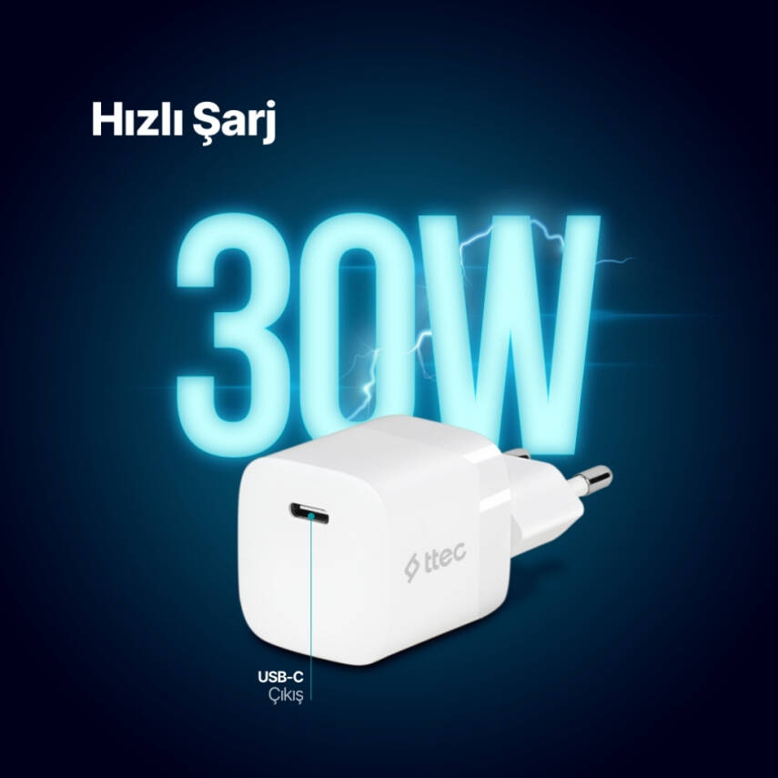 Ttec SmartCharger GAN Hızlı Şarj Aleti, USB-C, 30W PD - 7