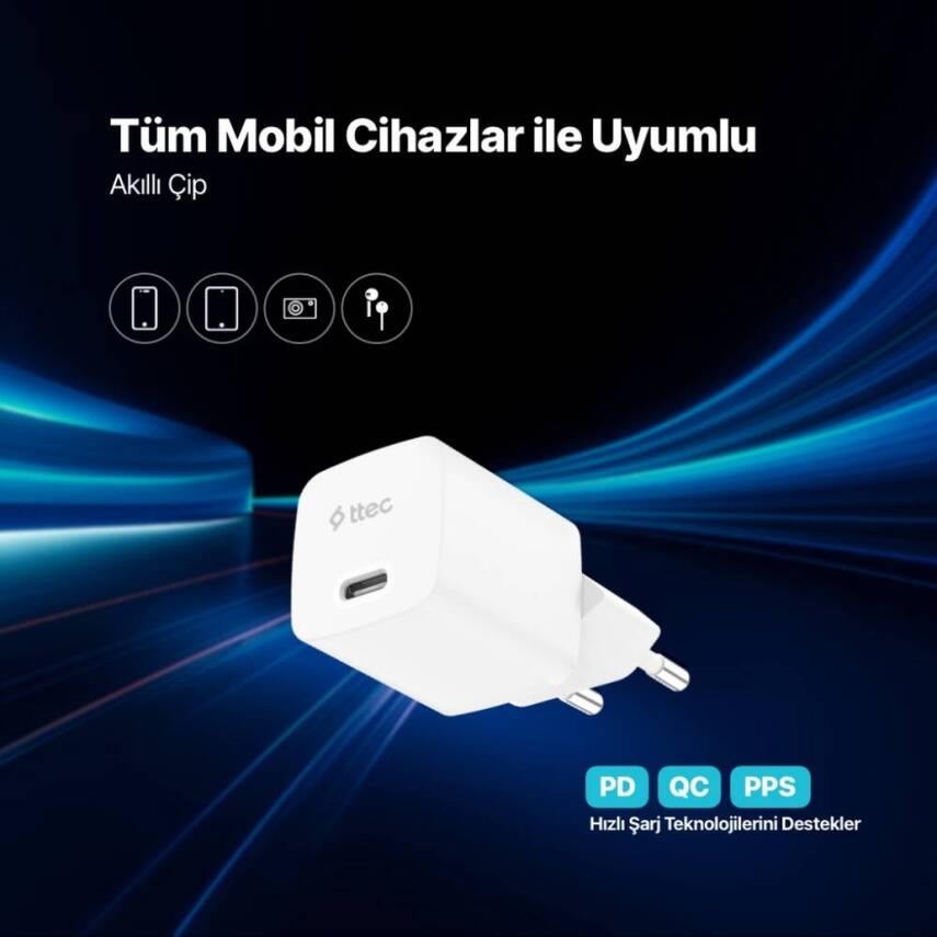 Ttec SmartCharger Hızlı Şarj Aleti + USB-C - Linghtning Kablo, Beyaz - 7