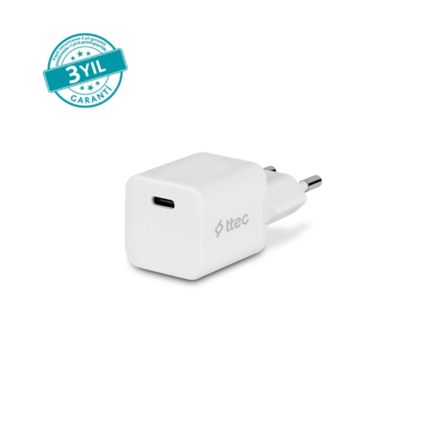 Ttec SmartCharger Seyahat Hızlı Şarj Aleti, GAN, 20 W, PD, Beyaz - 1