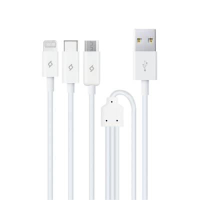 Ttec Trio Şarj Kablosu, USB-A - USB-C / Lightning / Micro USB, Beyaz - TTEC