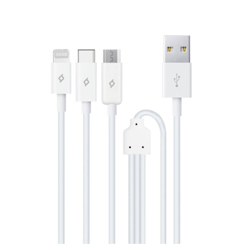 Ttec Trio Şarj Kablosu, USB-A - USB-C / Lightning / Micro USB, Beyaz - 1