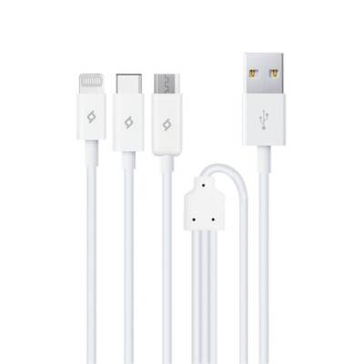 Ttec Trio Şarj Kablosu, 1.2 m, USB-A-USB-C/Lightning/Micro USB, Beyaz - TTEC