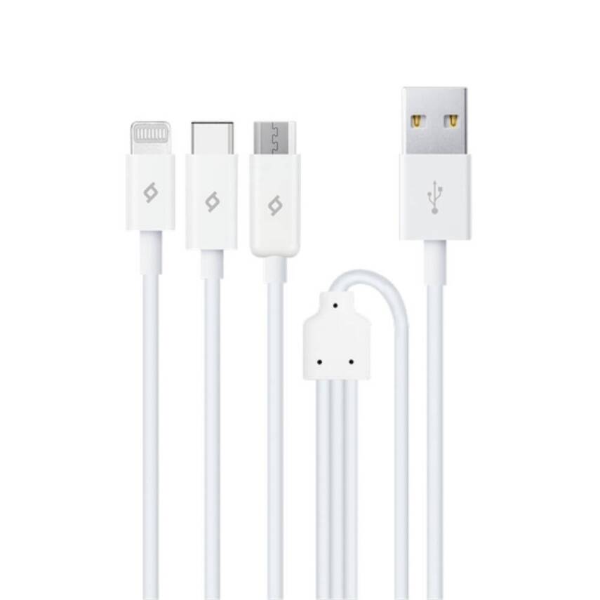 Ttec Trio Şarj Kablosu, 1.2 m, USB-A-USB-C/Lightning/Micro USB, Beyaz - 1