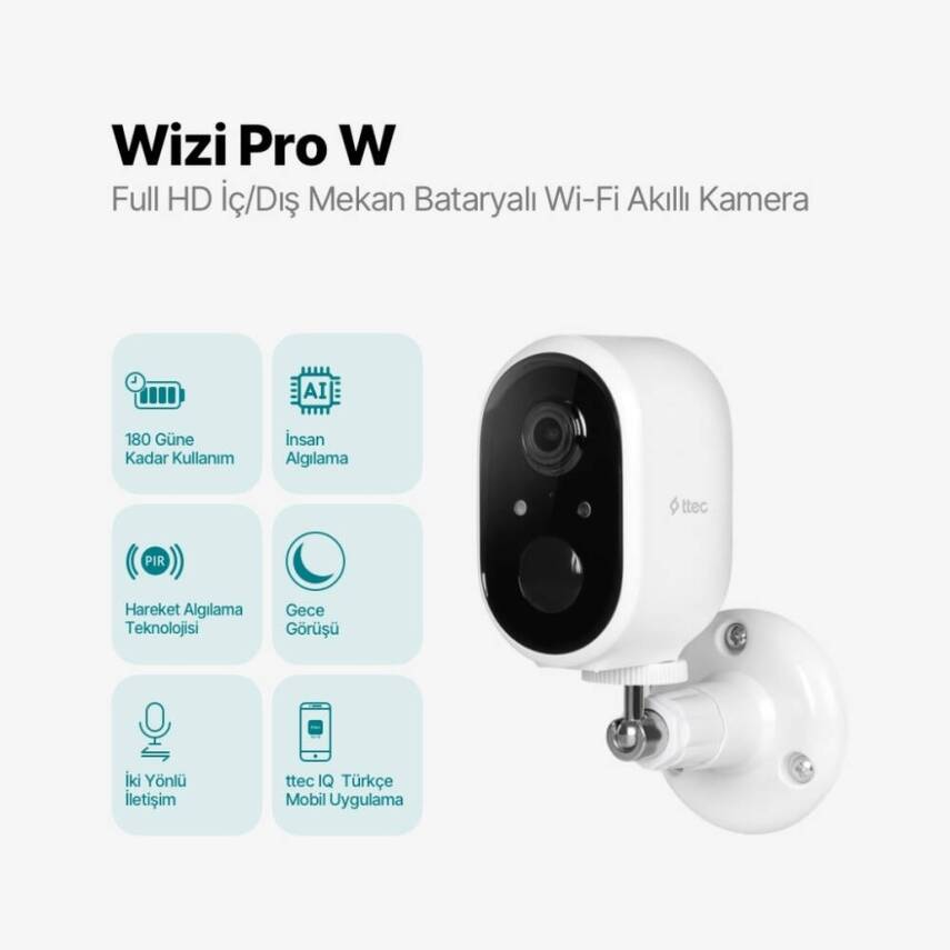 Ttec Wizi Pro W Akıllı Kamera, Full HD, Wi-Fi, Mekan Bataryalı, Beyaz - 7