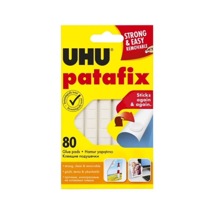UHU Patafix Beyaz Yapışkan Hamur, 80 Adet, Tekrar Kullanılabilir - 1