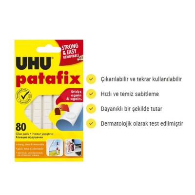 UHU Patafix Beyaz Yapışkan Hamur, 80 Adet, Tekrar Kullanılabilir - 2