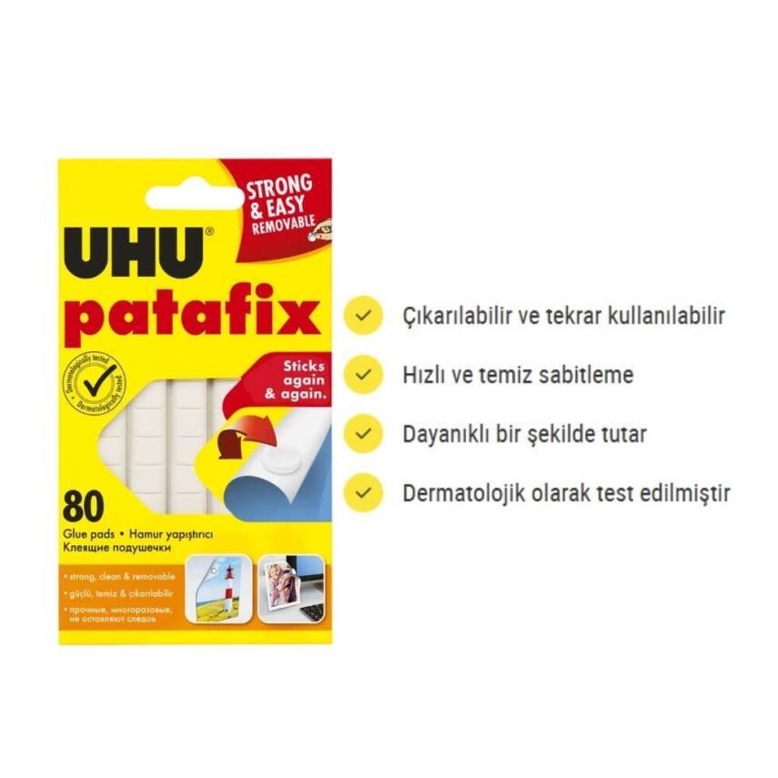 UHU Patafix Beyaz Yapışkan Hamur, 80 Adet, Tekrar Kullanılabilir - 2