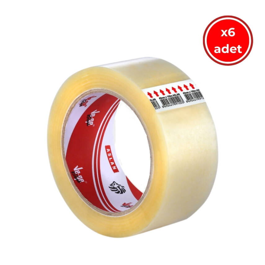 Ve-Ge Aslan Koli Bandı, 6 Adet, 45mm x 100m, Şeffaf, Hotmelt Yapışkan - 1