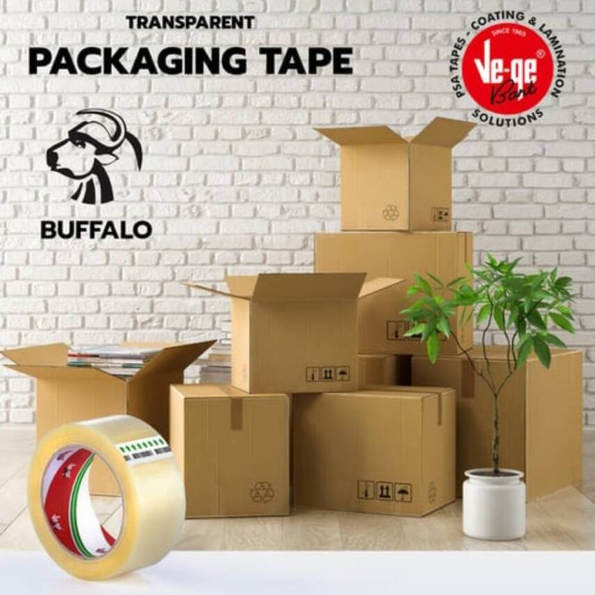 Ve-Ge Bufalo Koli Bandı, 45 mm x 100 m, Şeffaf,Su Bazlı Akrilik Tutkal - 5