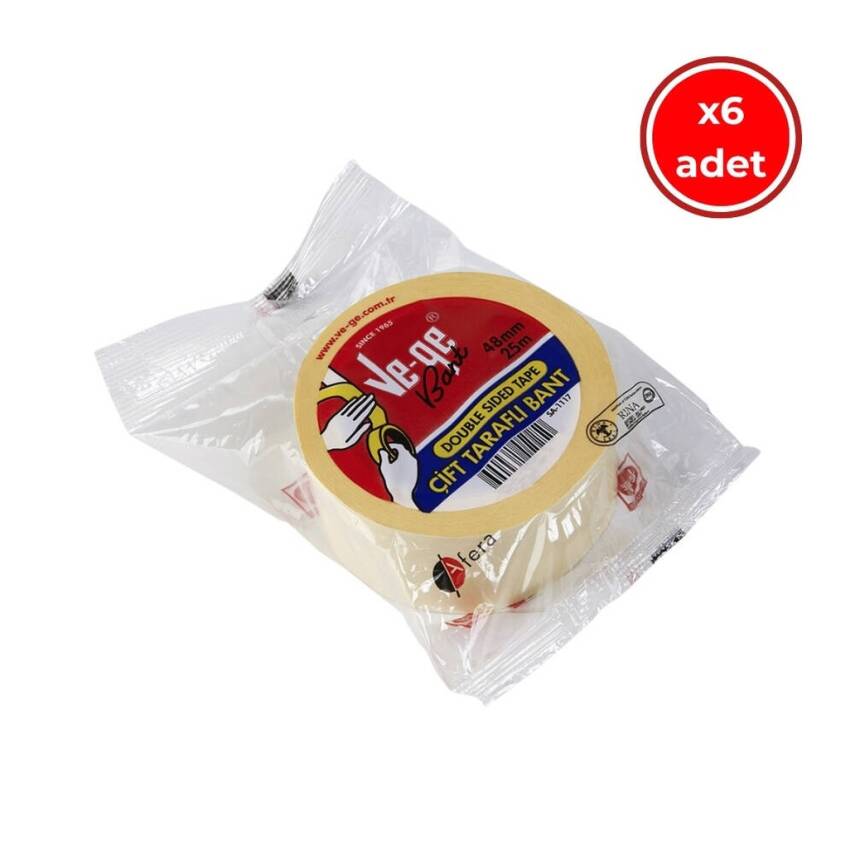 Ve-Ge Çift Taraflı Bant, 6 Adet, 48 mm x 25 m, İz Bırakmaz - 1