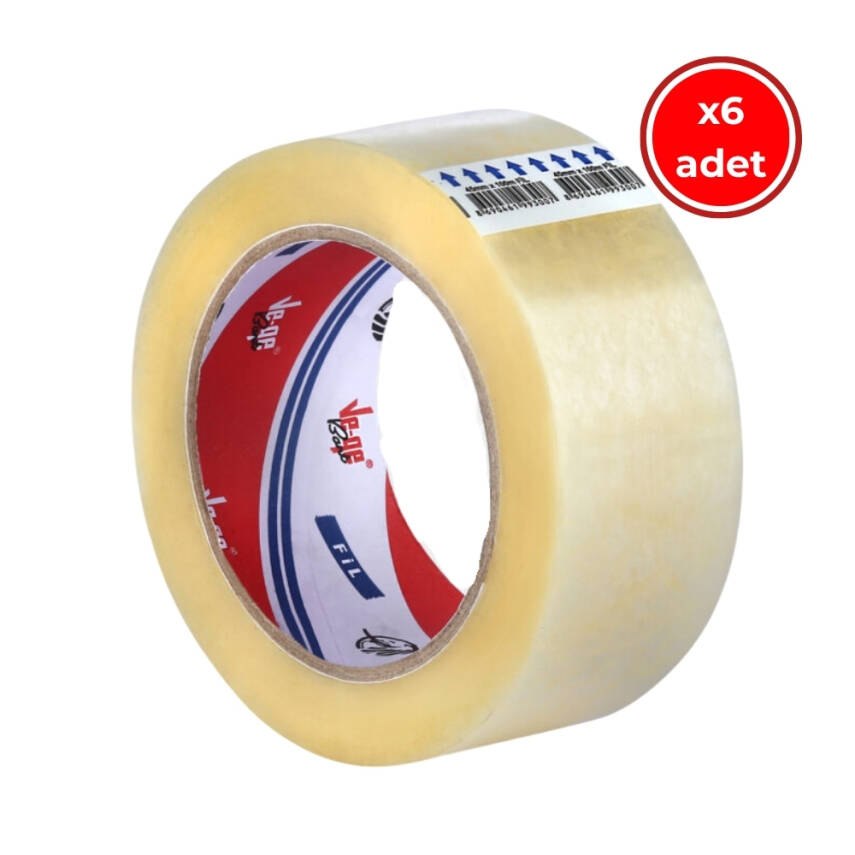 Ve-Ge Fil Koli Bandı, 6 Adet, 45 mm x 100 m, Şeffaf, Hotmelt Yapışkan - 1