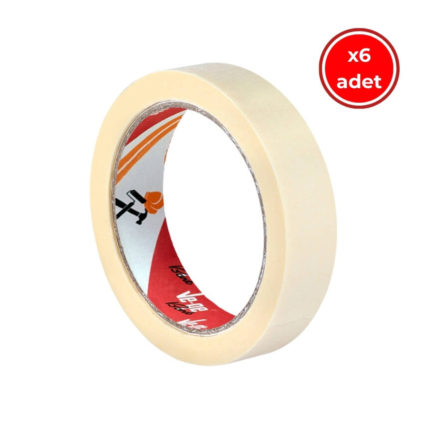 Ve-Ge GP Maskeleme Bandı, 6 Adet, 24 mm x 30 m, Bej,Krepe Kâğıt Taban - 1