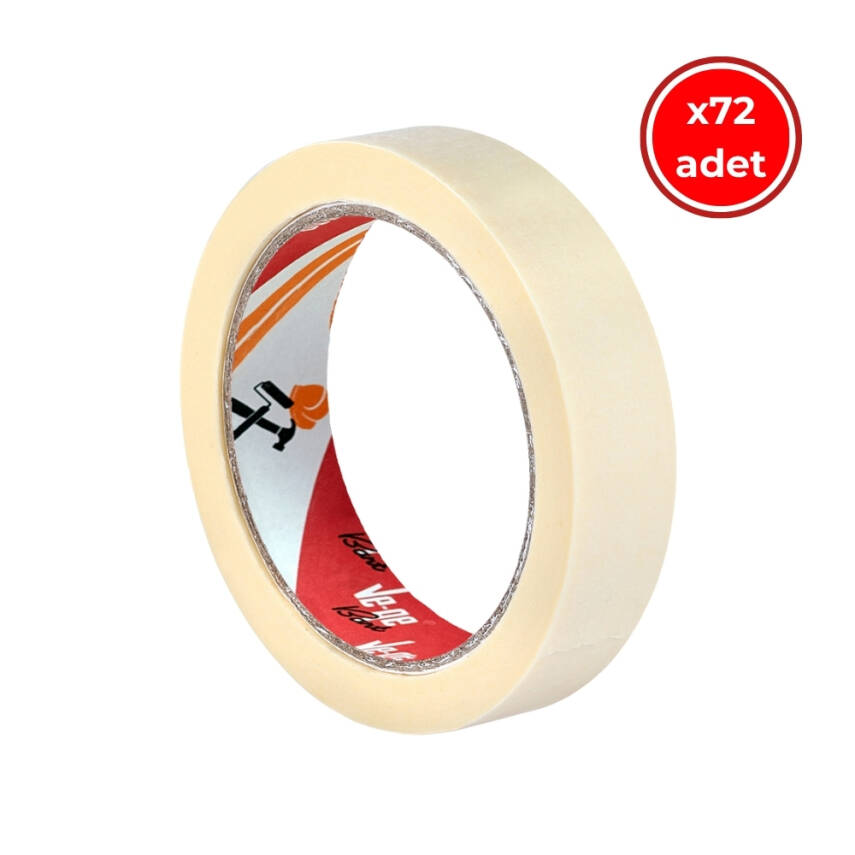 Ve-Ge GP Maskeleme Bandı, 72 Adet, 24 mm x 30 m, Bej,Krepe Kâğıt Taban - 1