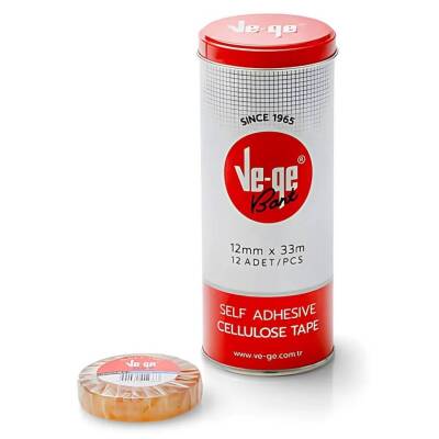 Ve-Ge Selefon ETS Bant, 12 mm x 33 m, Metal Kutu, Şeffaf, Kolay Kopar - Ve-Ge