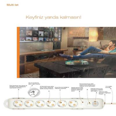 Viko Altılı Akım Korumalı Priz, 282J, Anahtarlı, Ç.K Çoklu Priz, 1.5m - 2