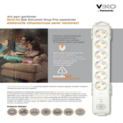 Viko Altılı Akım Korumalı Priz, 282J, Anahtarlı, Ç.K Çoklu Priz, 1.5m - 3