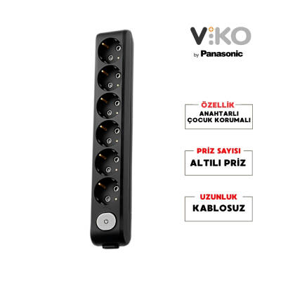 Viko Altılı Çoklu Priz – Anahtarlı Topraklı, Çoçuk Korumalı, Kablosuz,Siyah - 2