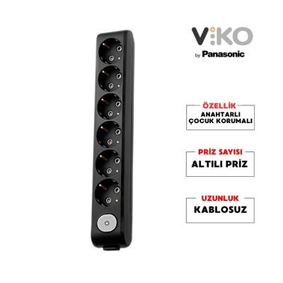 Viko Altılı Çoklu Priz, Anahtarlı Topraklı, Ç.K, Kablosuz,Siyah - 2