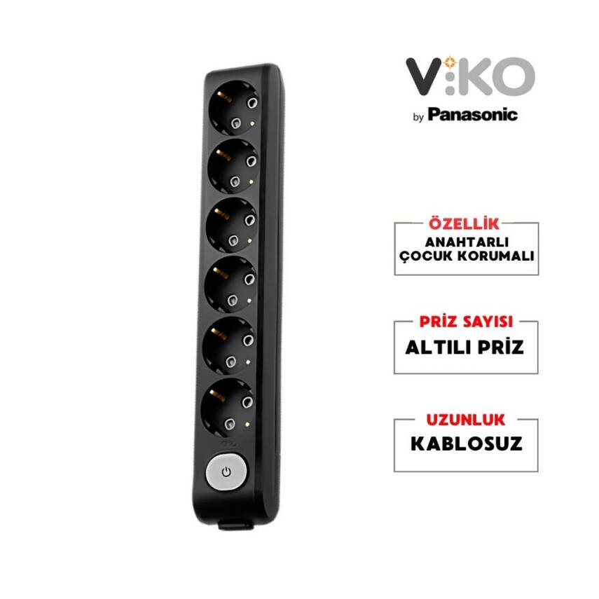 Viko Altılı Çoklu Priz, Anahtarlı Topraklı, Ç.K, Kablosuz,Siyah - 2
