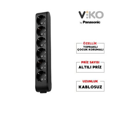 Viko Altılı Çoklu Priz, Topraklı, Ç.K, Kablosuz, 6lı, Siyah - 2
