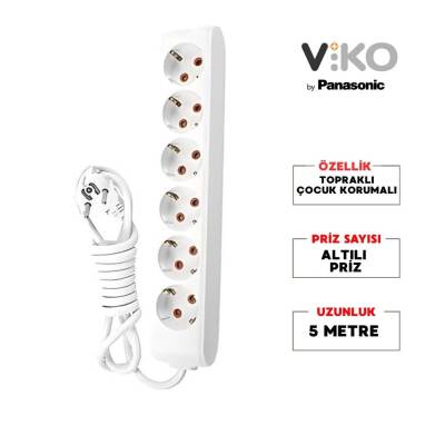 Viko Altılı Çoklu Priz, Topraklı, Uzatma Kablosu, 6lı, 5m, Beyaz - 2