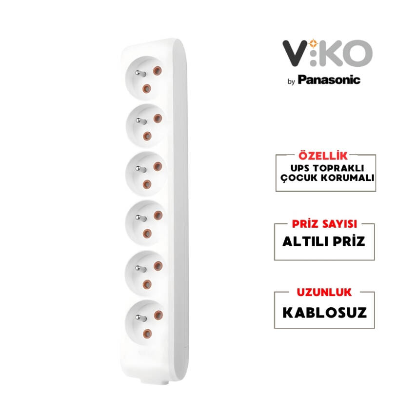 Viko Altılı Çoklu Priz – UPS Topraklı, Çoçuk Korumalı, Kablosuz, Beyaz - 2