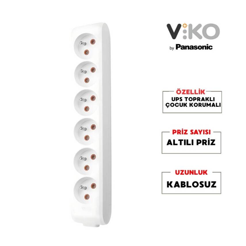 Viko Altılı Çoklu Priz, UPS Topraklı, Çocuk Korumalı, Kablosuz, Beyaz - 2