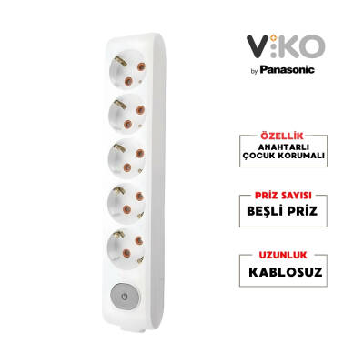 Viko Beşli Çoklu Priz – Anahtarlı Topraklı, Çoçuk Korumalı, Kablosuz, Beyaz - 3