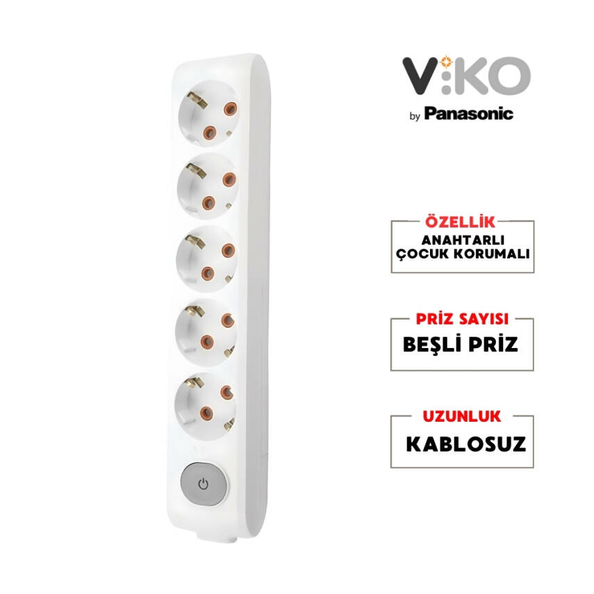 Viko Beşli Çoklu Priz – Anahtarlı Topraklı, Çoçuk Korumalı, Kablosuz, Beyaz - 3