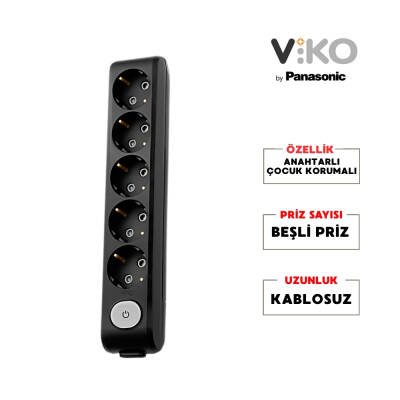 Viko Beşli Çoklu Priz – Anahtarlı Topraklı, Çoçuk Korumalı, Kablosuz, Siyah - 2