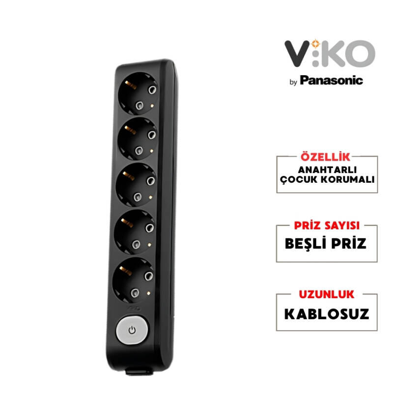 Viko Beşli Çoklu Priz – Anahtarlı Topraklı, Çoçuk Korumalı, Kablosuz, Siyah - 2