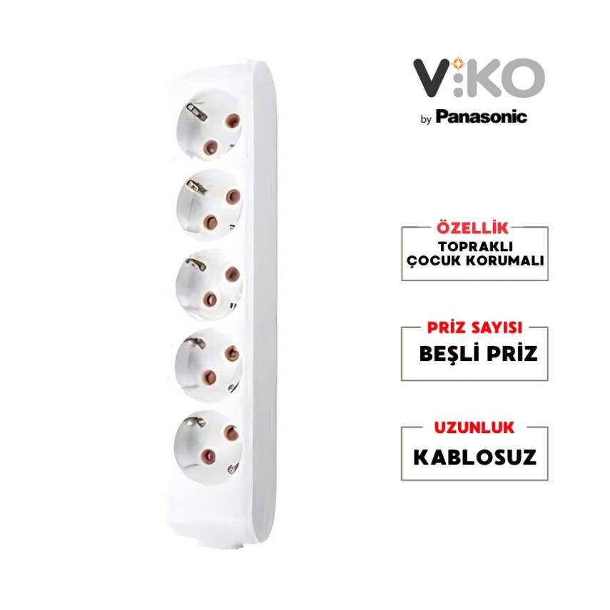Viko Beşli Çoklu Priz – Topraklı, Çoçuk Korumalı, Kablosuz, Beyaz, 5li - 2