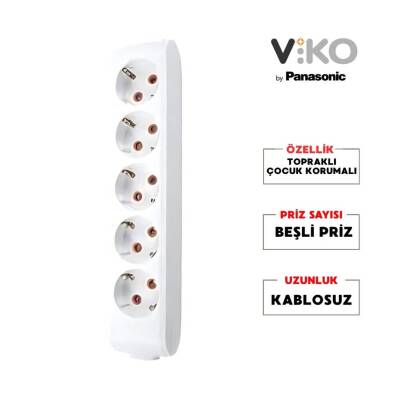 Viko Beşli Çoklu Priz, Topraklı, Çocuk Korumalı, Kablosuz, 5li, Beyaz - 2