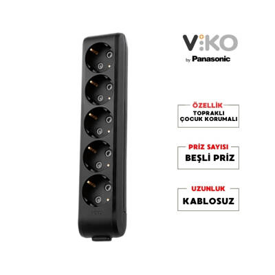 Viko Beşli Çoklu Priz – Topraklı, Çoçuk Korumalı, Kablosuz, Siyah - 2