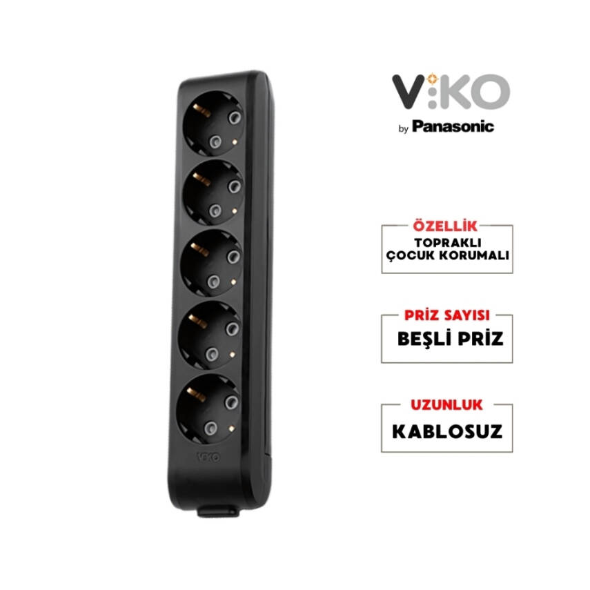 Viko Beşli Çoklu Priz – Topraklı, Çoçuk Korumalı, Kablosuz, Siyah - 2