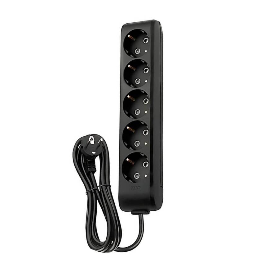 Viko Beşli Çoklu Priz, Topraklı, Uzatma Kablosu, 5li, 3m, Siyah - 1
