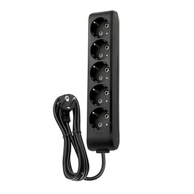 Viko Beşli Çoklu Priz, Topraklı, Uzatma Kablosu, 5li, 5m, Siyah - Viko