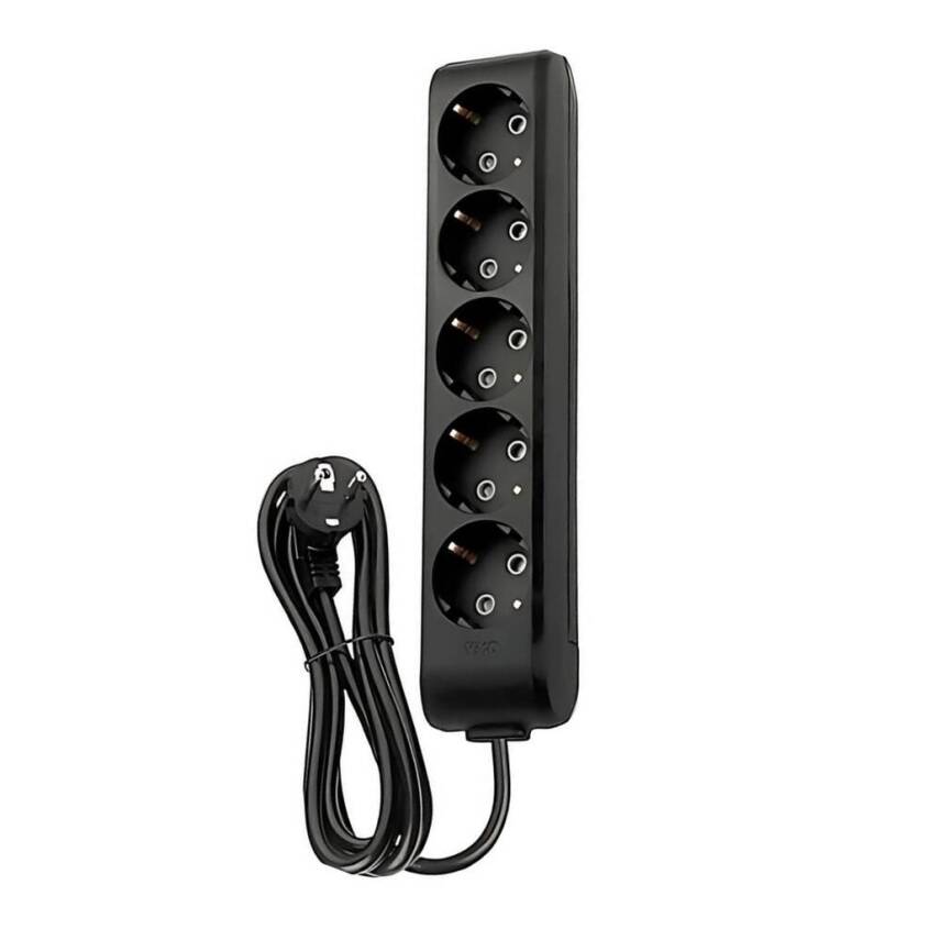 Viko Beşli Çoklu Priz, Topraklı, Uzatma Kablosu, 5li, 5m, Siyah - 1