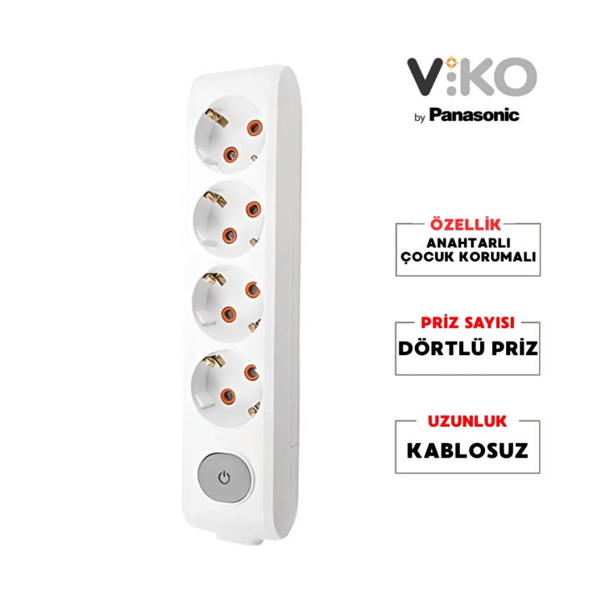 Viko Dörtlü Çoklu Priz – Anahtarlı Topraklı, Çoçuk Korumalı, Kablosuz,Beyaz - 2