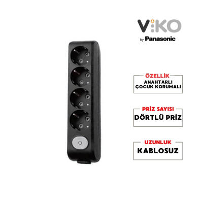 Viko Dörtlü Çoklu Priz – Anahtarlı Topraklı, Çoçuk Korumalı, Kablosuz,Siyah - 2