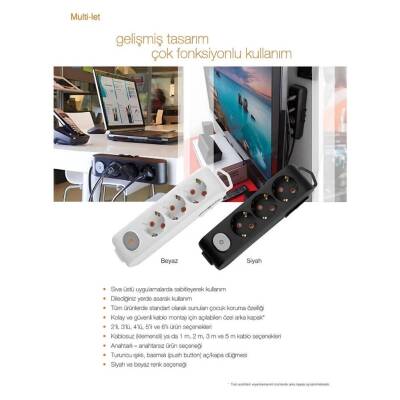 Viko Dörtlü Çoklu Priz, Anahtarlı, Uzatma Kablosu, 4lü, 5m, Siyah - 5