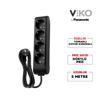 Viko Dörtlü Çoklu Priz – Topraklı, Uzatma Kablosu, 4lü, 5m, Siyah - 2