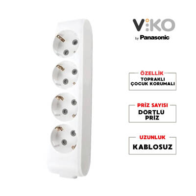 Viko Dörtlü Çoklu Priz – Topraklı,Uzatma Kablosu, Kablosuz, Beyaz - 2