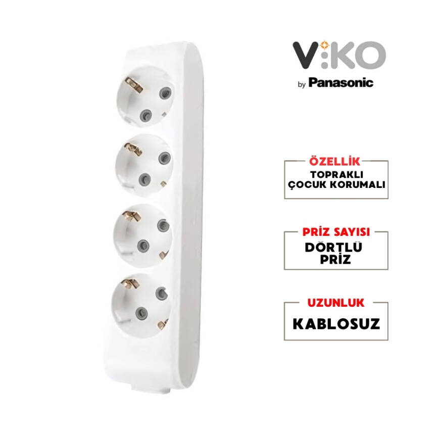 Viko Dörtlü Çoklu Priz – Topraklı,Uzatma Kablosu, Kablosuz, Beyaz - 2