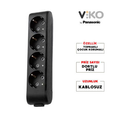 Viko Dörtlü Çoklu Priz – Topraklı, Uzatma Kablosu, Kablosuz, Siyah - 2