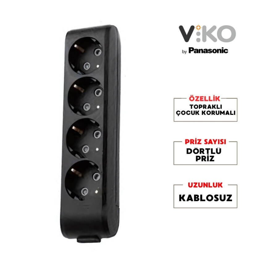 Viko Dörtlü Çoklu Priz – Topraklı, Uzatma Kablosu, Kablosuz, Siyah - 2