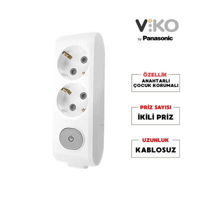 Viko İkili Çoklu Priz – Anahtarlı Topraklı, Uzatma Kablosu, Kablosuz, Beyaz - 2